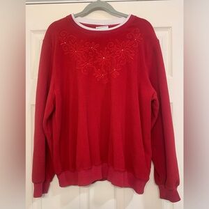 Alfred Dunner Christmas Red Poinsettia Stitched XL Sweater.         2811-L